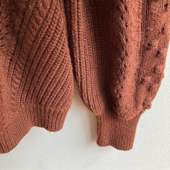 Sezane Solal Jumper Size M Brown Wool Crewneck Pom Pom Knit Sweater Cabincore - Picture 8 of 12